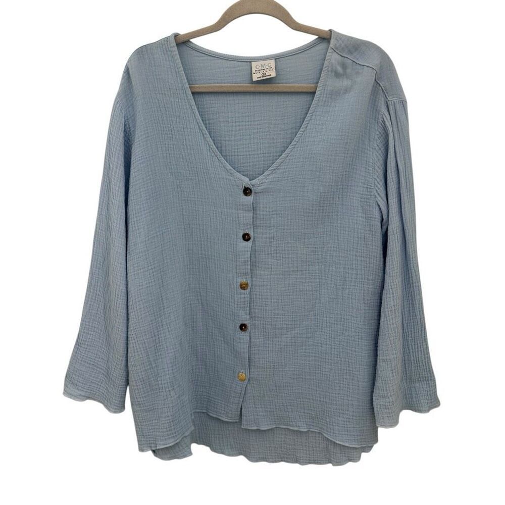 Color Me Cotton CMC 100% Cotton Gauze Blouse Size Small Pastel Blue Artsy Boxy